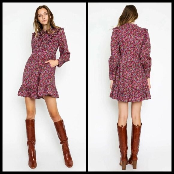 💕BANJANAN💕 Liberty Dress ~ Hedgehog Boysenberry Print Medium M NWT - Picture 1 of 15